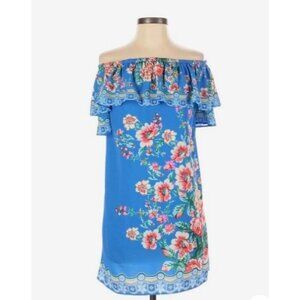 Jealous Tomato Ruffle Off Shoulder Lined Floral Above the Knee Dress